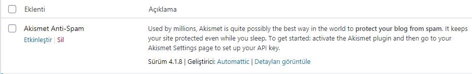 Akismet Spam Protection Kurulumu